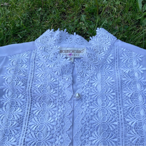 Vintage Brownstone Studio boho victorian lace pearl button blouse top Size 14 - Picture 3 of 14